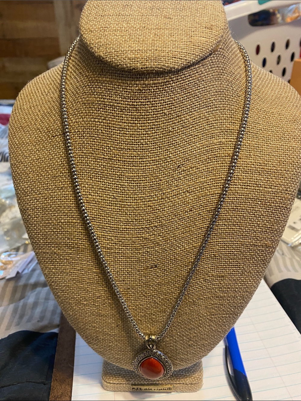 Fashion Jewelry Silver Necklace with Orange Pendant